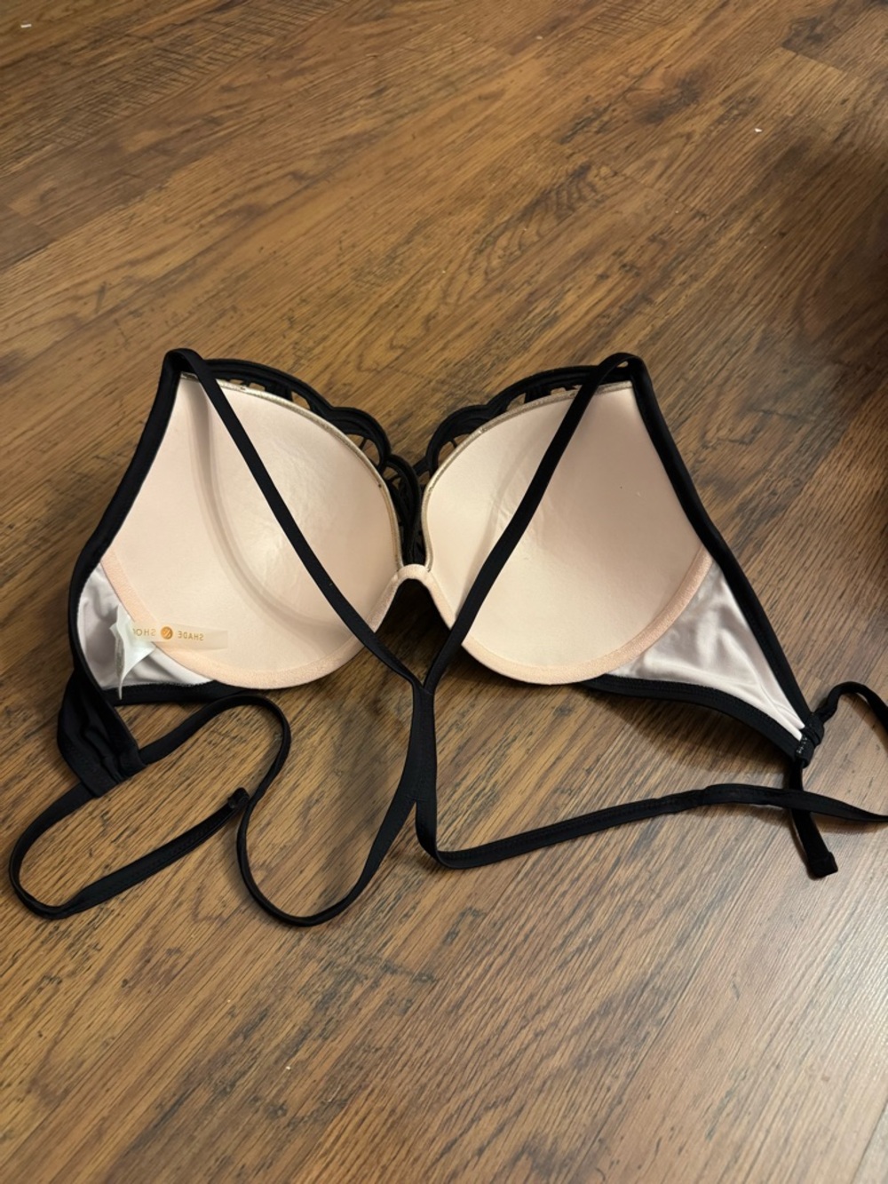 Black and Copper/Gold Lace Overlay Shade & Shore Bikini Top 32DDD - Picture 3 of 6
